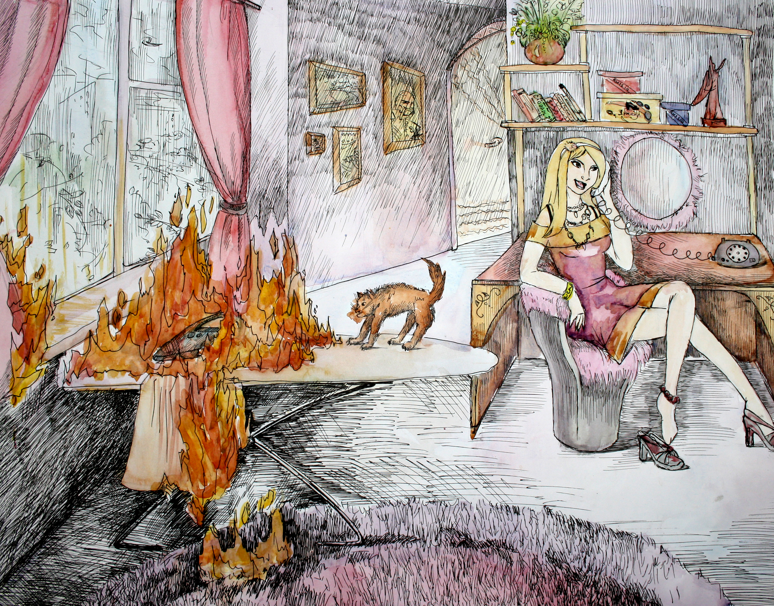 «Болтушка», бумага, акварель, гелевая ручка, 40x53, 2008